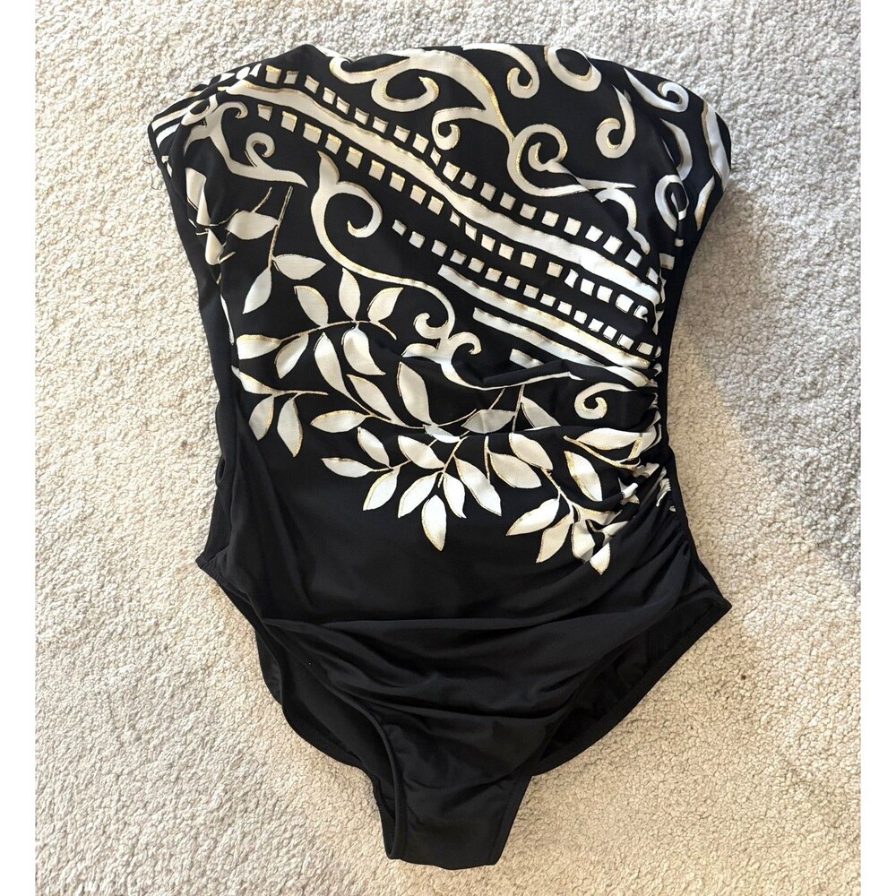 Miraclesuit Avanti Mixed Up Swimsuit 16 Black Gold Strapless Underwire